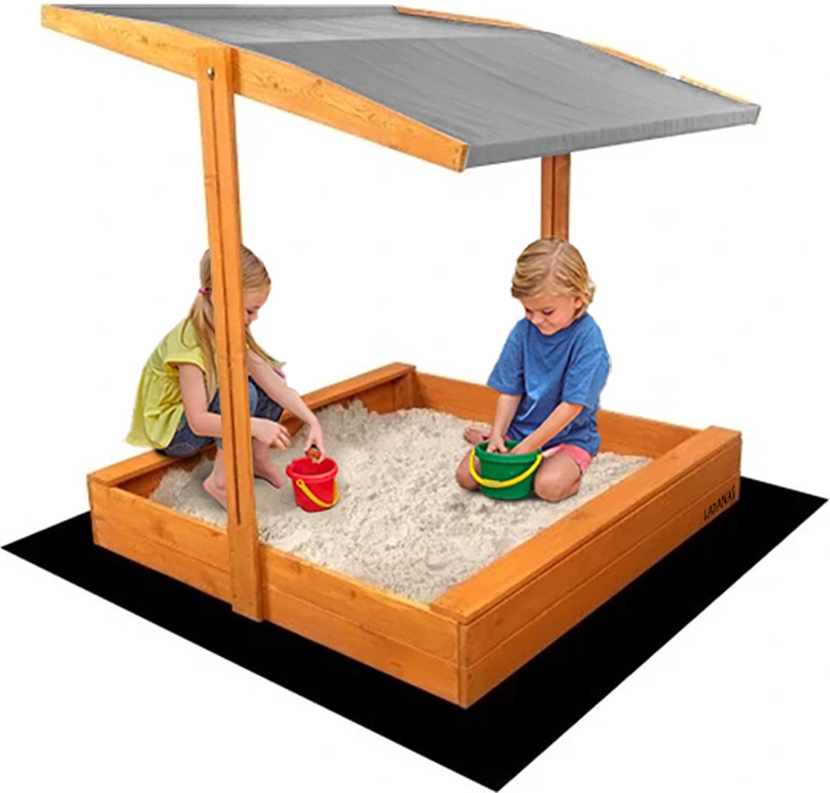 Houten Zandbak met Verstelbaar Dak 120 cm – Geïmpregneerd Grenenhout incl. Worteldoek | Voor 1-2 Kinderen | Grijs Dak